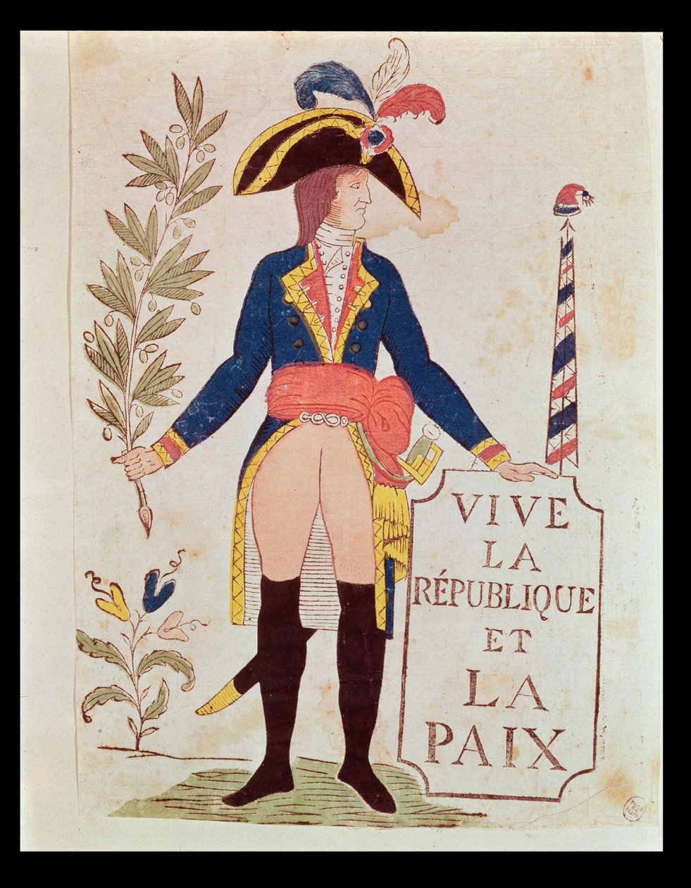 Eläköön Tasavalta ja rauha, n. 1795-1799 (värillinen puupalikkakaiverrus) tekijältä French School