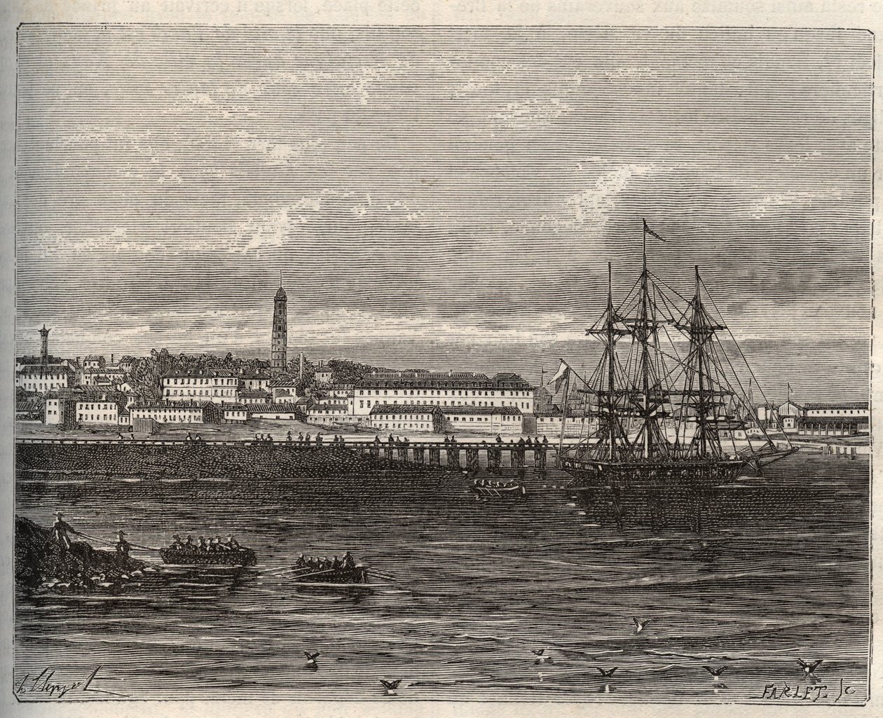 Lorient - Morbihan Bretagnen alueella - V.A. Malt-Brownin kaiverrus "La France illustrée: maantiede, historia, tilastohallinto". 1884 tekijältä French School