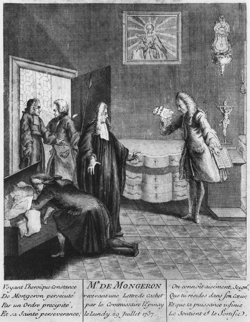Louis Basile Carre de Montgeron vastaanottaa kirjeen kuningas Ludvig XV:ltä, 1737 tekijältä French School