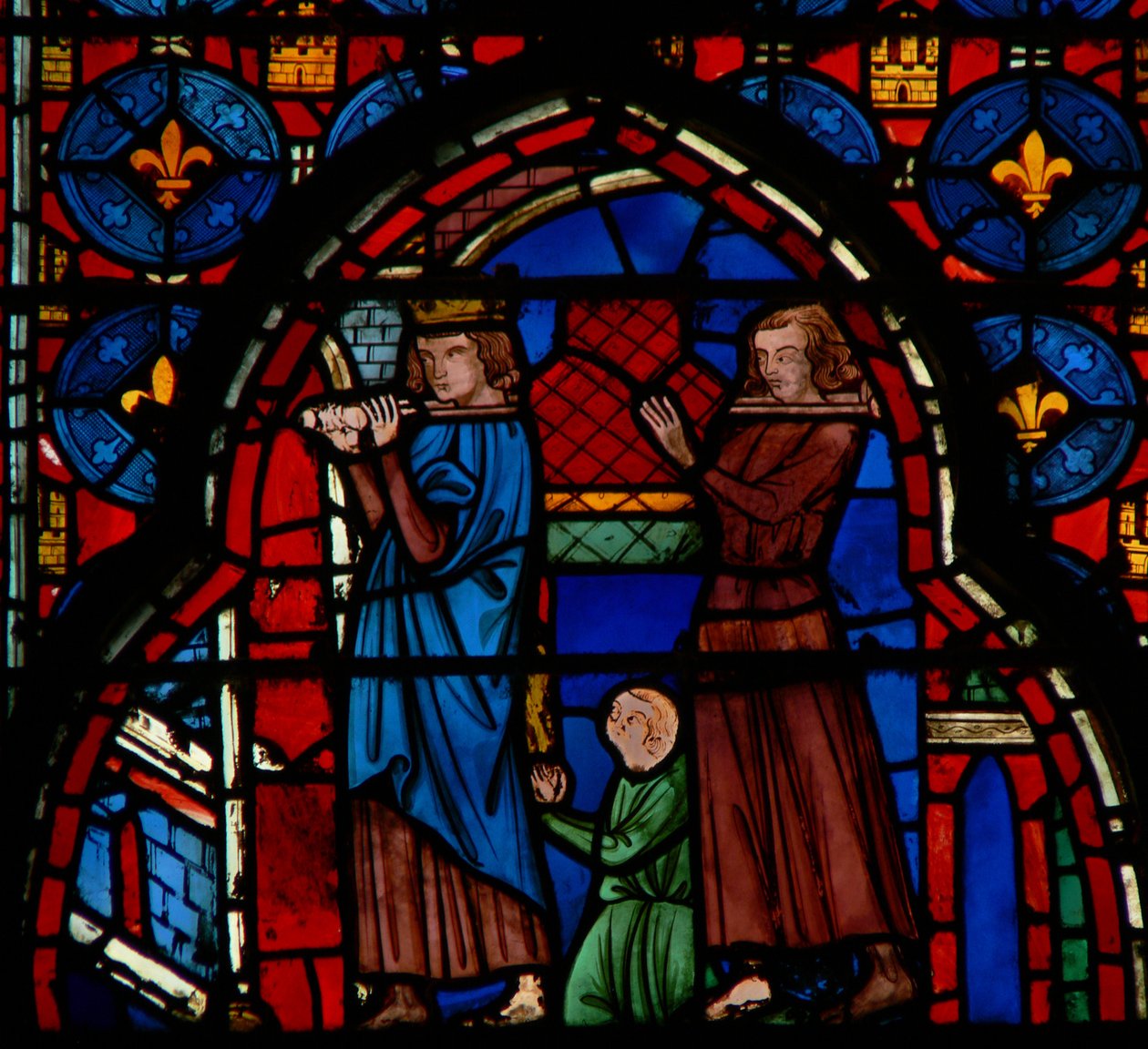 Ludvig IX kantoi pyhäinjäännöksiä Sainte-Chapelle, apunaan Robert DArtois, 1246-48 tekijältä French School