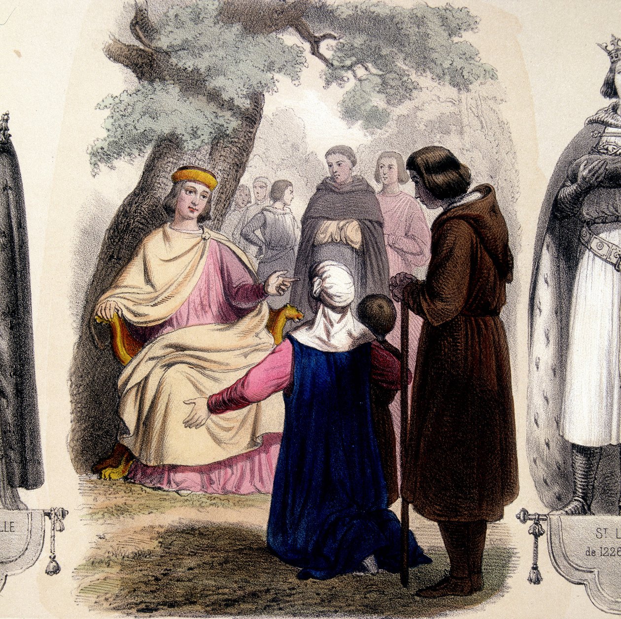 Ludvig IX, eli Saint Louis (1214-1270) tekee oikeutta tammen alla. tekijältä French School