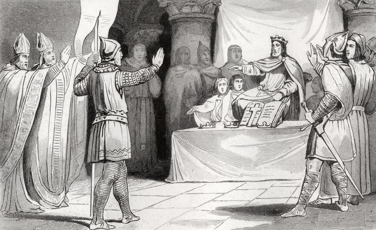 Ludvig I (778-840) hurskas hovissa, Colartin "Histoire de France" -teoksesta, julkaistu noin vuonna 1840. tekijältä French School