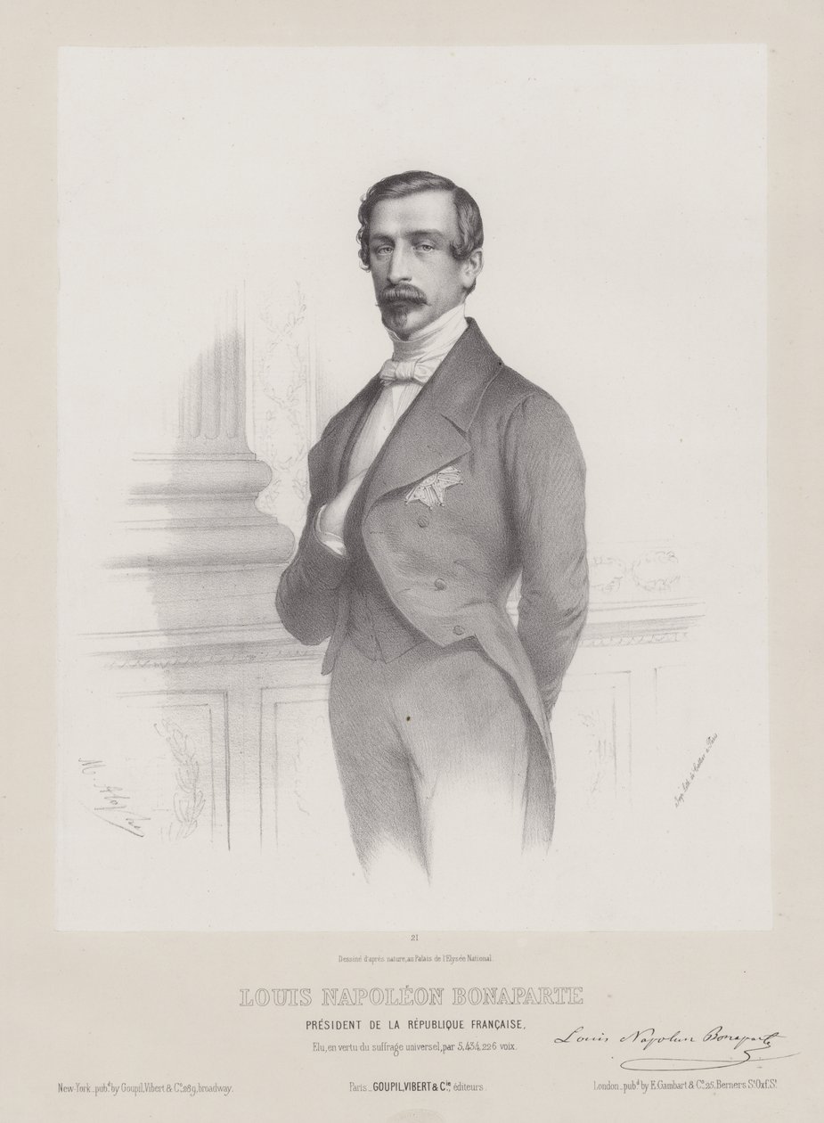 Louis Napoleon Bonaparte, Ranskan tasavallan presidentti, noin 1848 (litografia). tekijältä French School