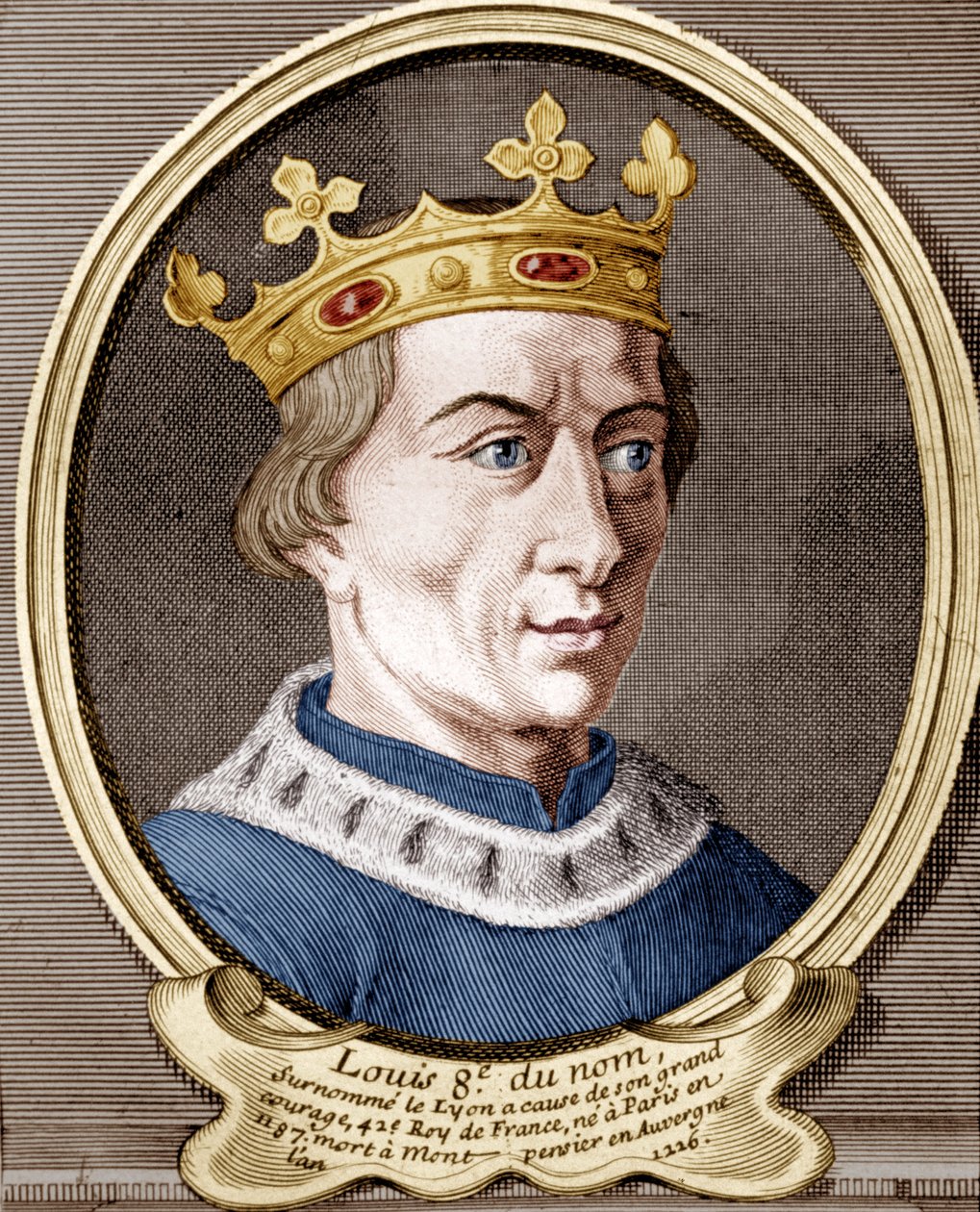 Louis VIII, Ranskan kuningas (värillinen kaiverrus) tekijältä French School