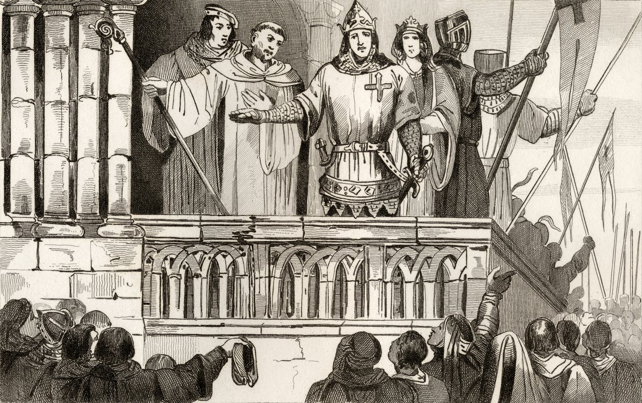 Nuori Ludvig VII (1120-80) kerää tukea toiselle ristiretkelle vuonna 1144, Colartin "Histoire de France", julkaistu noin vuonna 1840. tekijältä French School