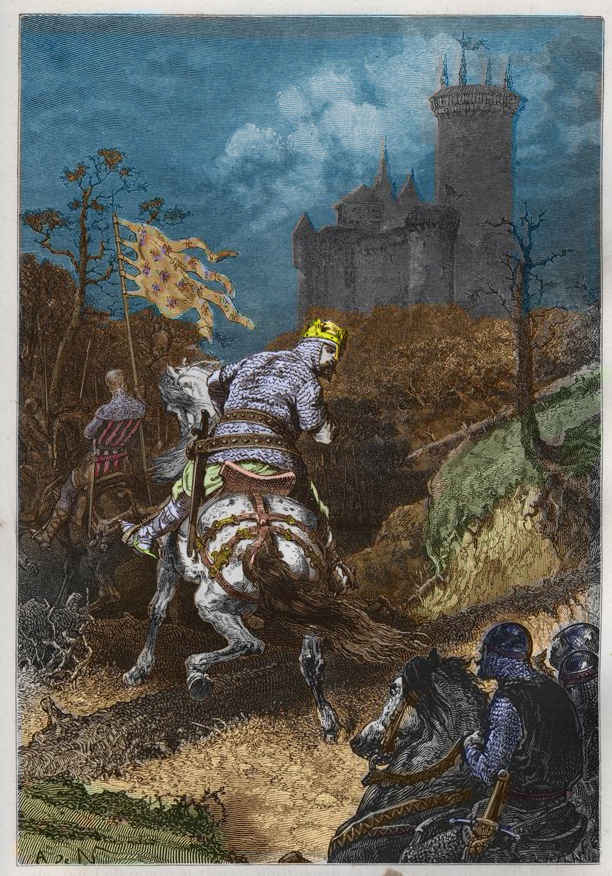 Ludvig VI kutsui "le Grosiksi" (1081 - 1137), A.:n tutkimusmatkalla. DE NEUVILLE - Louis Lihava tutkimusmatkalla kaiverrus kirjasta "" Ranskan historia kerrottiin lastenlapsilleni"" - kirjoittanut Francois Guizot - 1872-1876 tekijältä French School