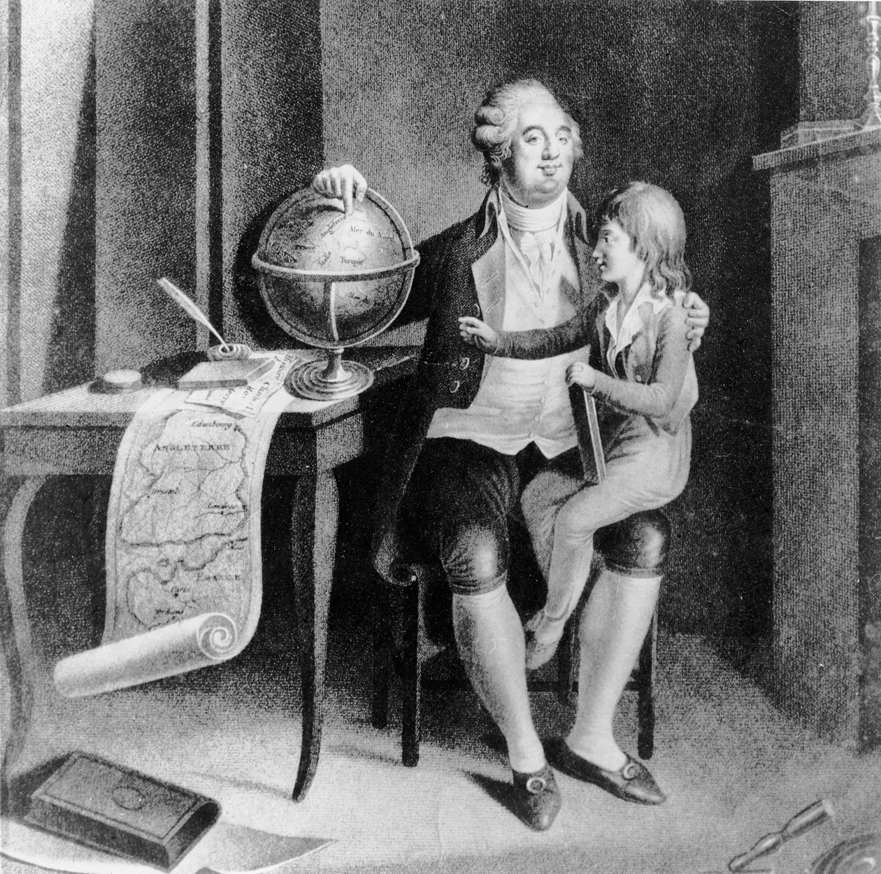 Ludvig XVI opettaa maantiedettä Dauphinille (litho) tekijältä French School