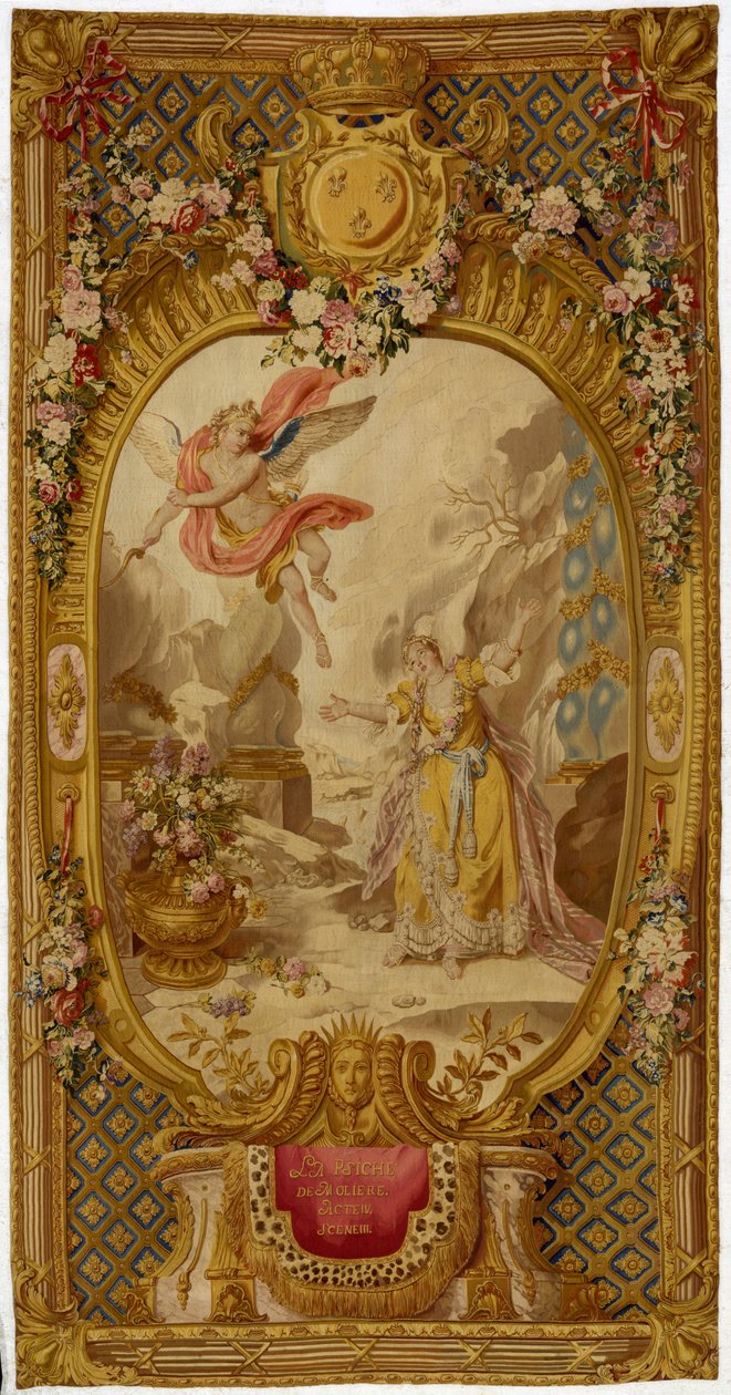 Ludvig XV Gobelinsin kuvakudos sarjasta "Scenes d"Opera, de Tragedie et de Comedie", toisesta kudoksesta 1761-64 tekijältä French School