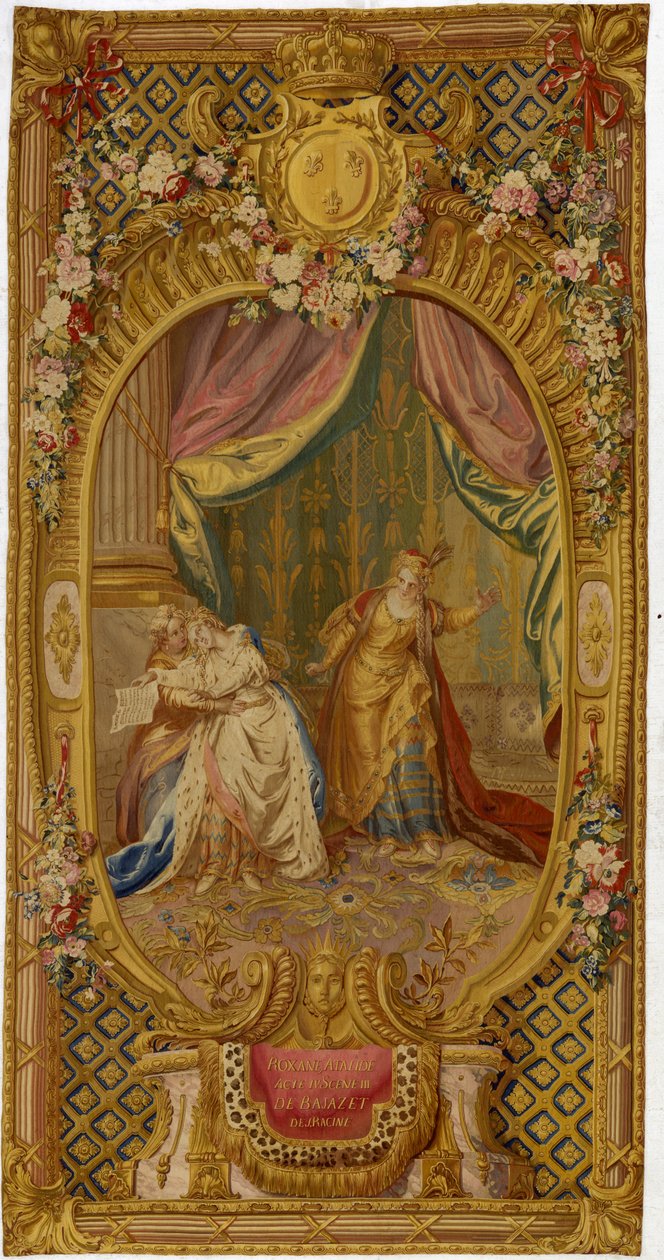 Ludvig XV Gobelinsin kuvakudos sarjasta "Scenes d"Opera, de Tragedie et de Comedie", toisesta kudoksesta 1761-64 tekijältä French School