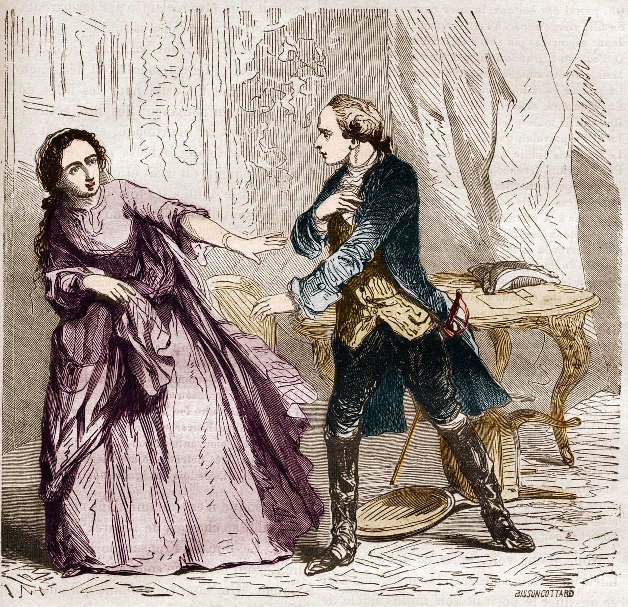 Ludvig XV Ranskan kuningas (1710-1774) Ventimiglian kreivitär (Madame) (1712-1741), hänen rakastajatar. Tohtori Th. -F. Debray. 1879. tekijältä French School