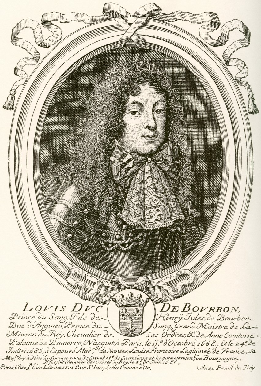Louis de Bourbon, Condén prinssi, 1668 - 1710. Veren prinssi Louis XIV:n ranskalaisessa hovissa. Les Heures Libres, julkaistu 1908. tekijältä French School