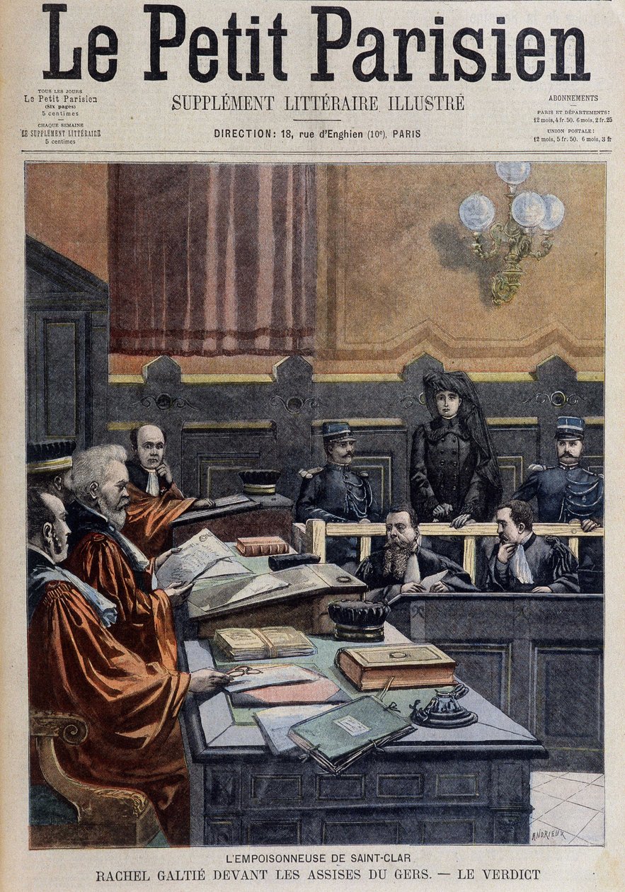 Saint-Clairin myrkyttäjä: Rachel Galtié Gersin edessä - "Le Petit Journalissa" 13.11.1904 (kaiverrus) tekijältä French School