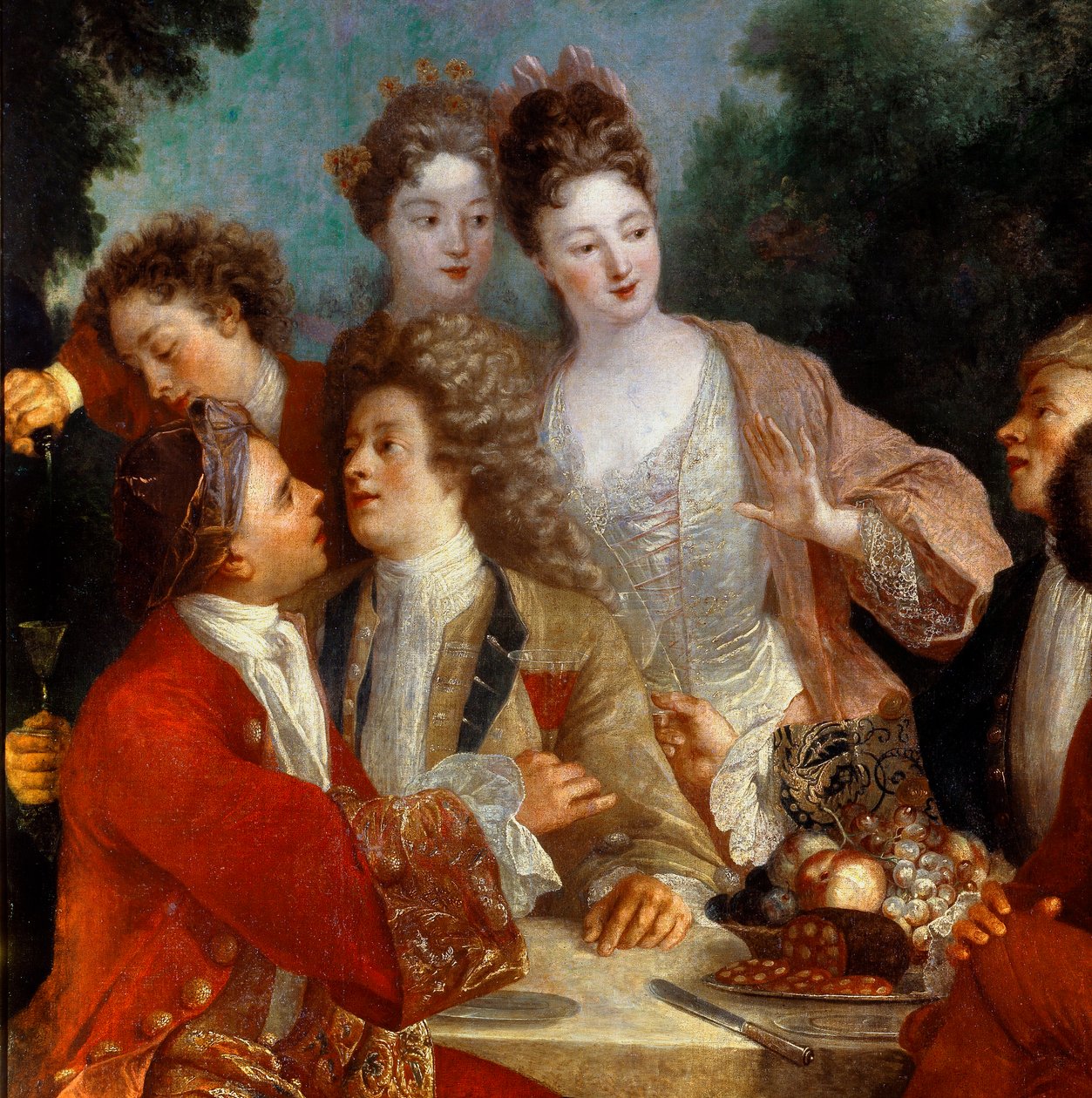 Lounas Parc Des Noblesissa maalaisjuhlissa. Yksityiskohta 1700-luvun ranskalaisen koulun maalauksesta. Orleansin taidemuseo tekijältä French School