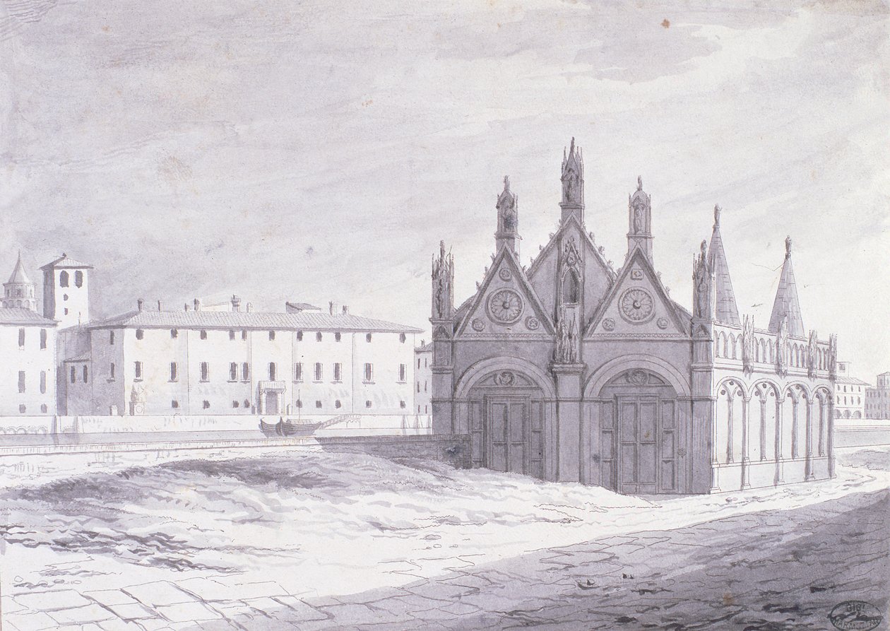 Lungarno, Santa Maria della Spina, Pisa (kynä ja muste paperille) tekijältä French School
