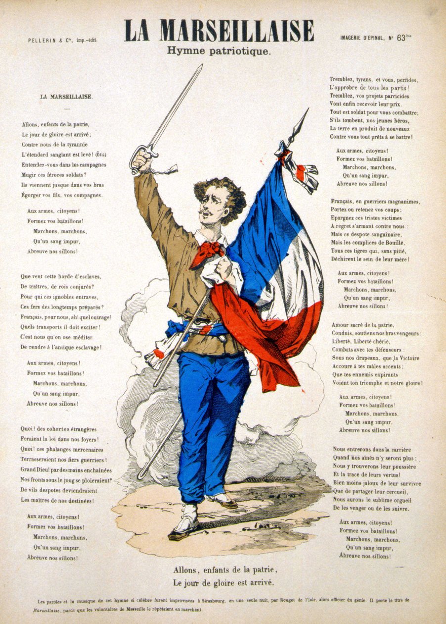 Sanoitukset kappaleeseen "La Marseillaise". Kuva Epinalista tekijältä French School