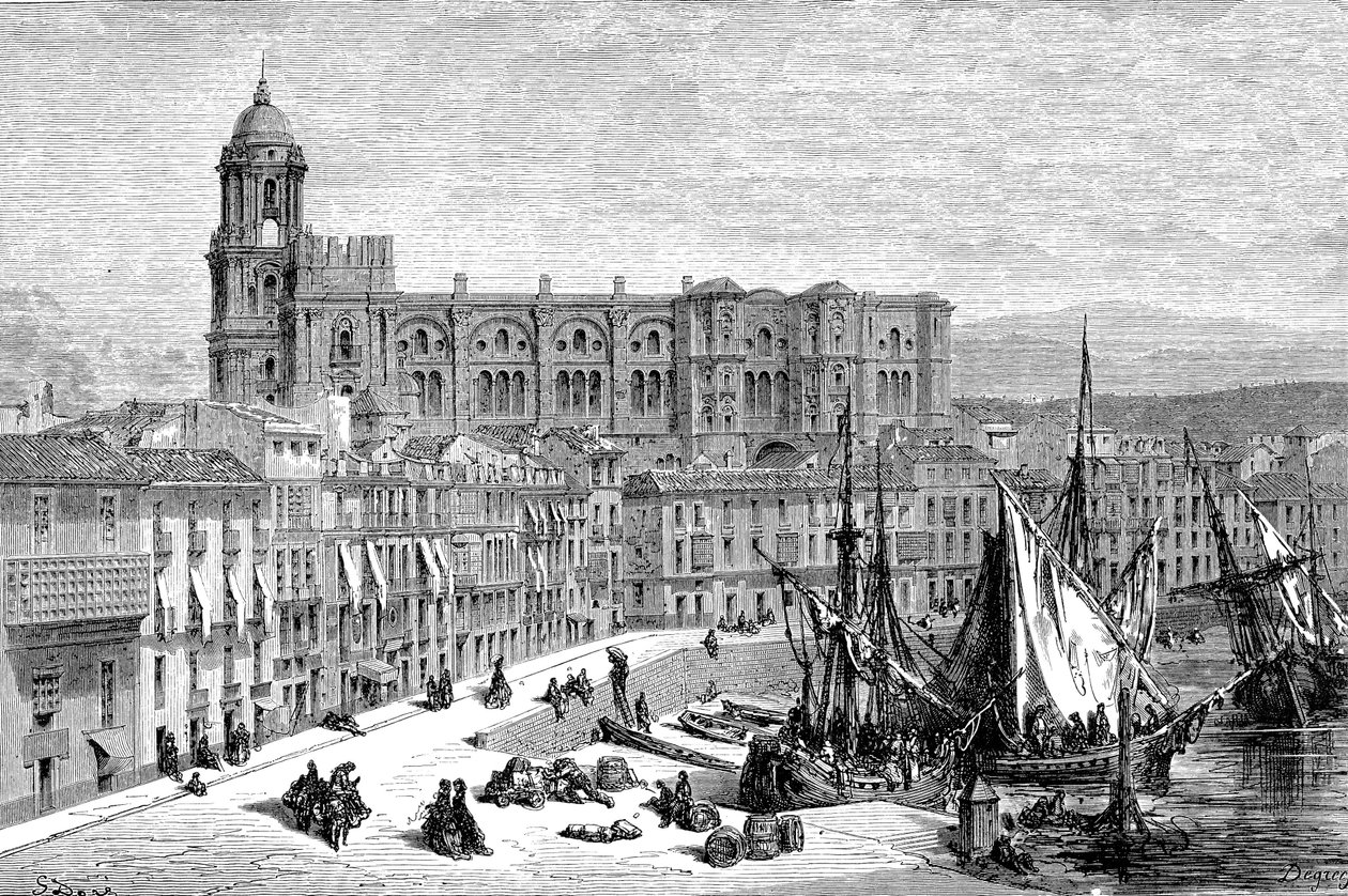 MALAGA, Espanja vuonna 1865 - Gustave Doren piirustus 1865 tekijältä French School