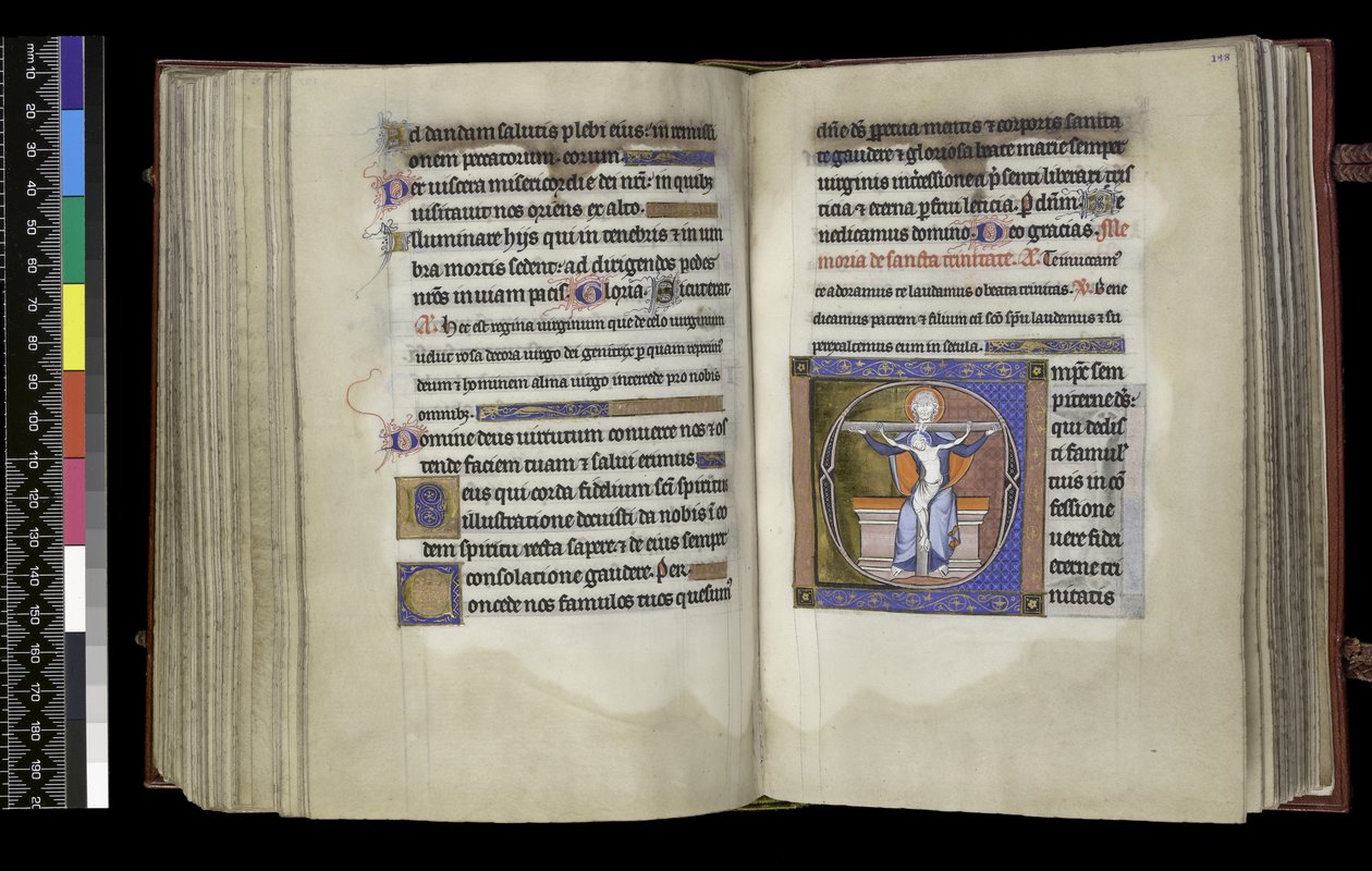 MS 300 f.197v-198r, Suffrage to the Trinity, Psalter and Hours of Isabella of France, Paris, n. 1265-1270 (kynä & muste ja tempera pergamentilla) tekijältä French School
