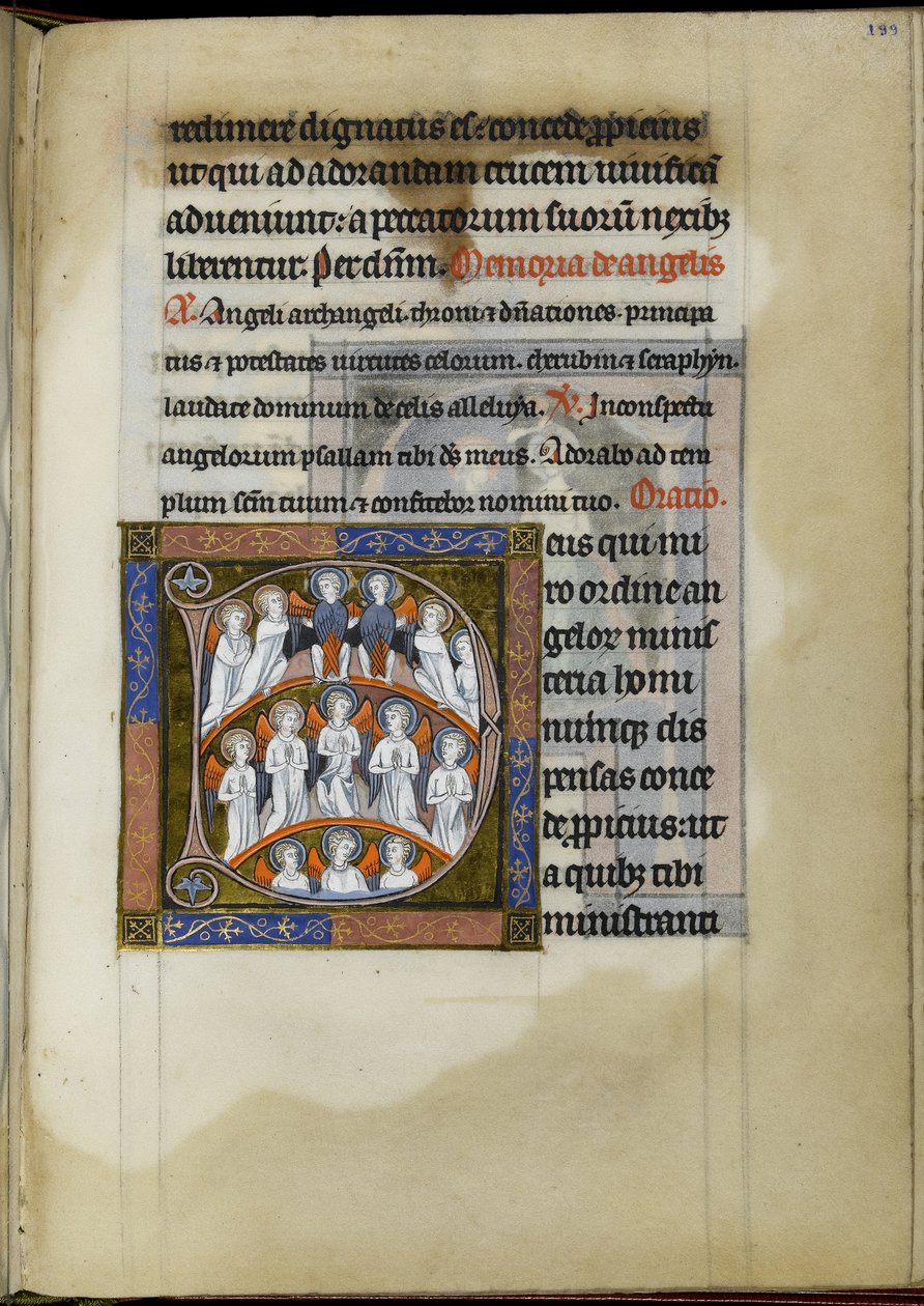 MS 300 f.199r, äänioikeus enkeleille, folio Ranskan Isabellen psalteritunnista, n. 1265-1270 (kynä ja muste, tempera ja kulta velumilla) tekijältä French School