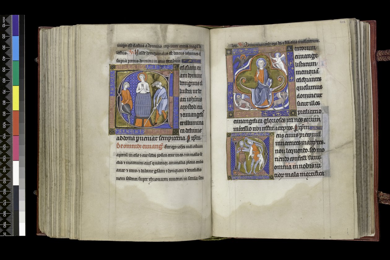 MS 300 f.201v-202r, Äänioikeus Pyhälle Johannekselle ja äänioikeus pyhille viattomille, Ranskan Isabellan psalteri ja Hours, Paris, n. 1265-70 tekijältä French School