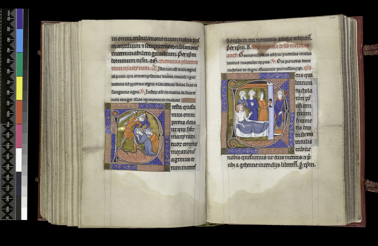 MS 300 f203v-204r, Äänioikeus marttyyreille ja äänioikeus Pyhälle Nikolaukselle, folio Psalterista ja Isabellan tunteista, Pariisi, n. 1265-1270 tekijältä French School