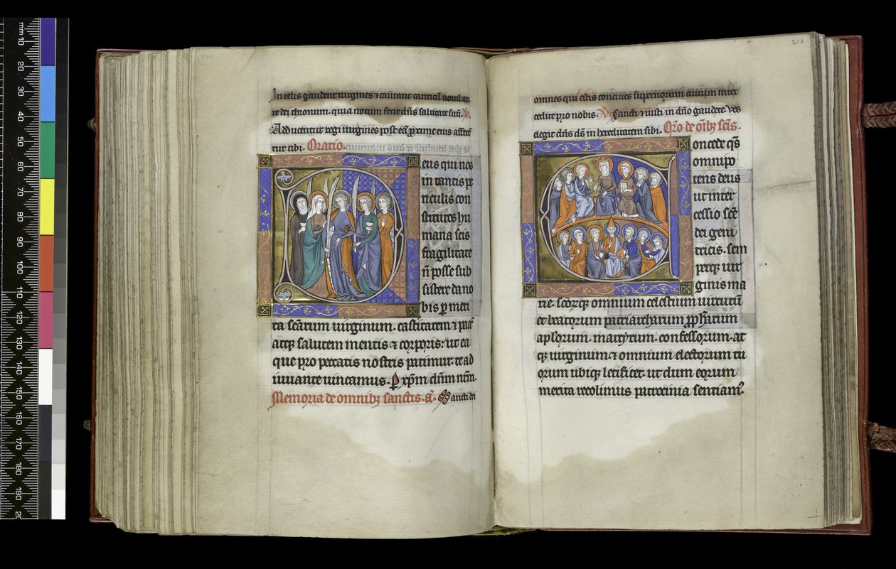 MS 300 f.207v-208r, Äänioikeus neitsyille ja äänioikeus kaikille pyhimyksille, Ranskan Isabellan psalteri ja Hours, Pariisi, n. 1265-1270 (kynä ja muste ja tempera pergamentilla) tekijältä French School