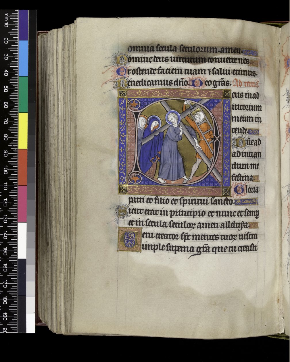 MS 300 f.212v, Terce, Psalter and Hours of Isabella of France, Paris, n. 1265-1270 (kynä & muste ja tempera pergamentilla) tekijältä French School