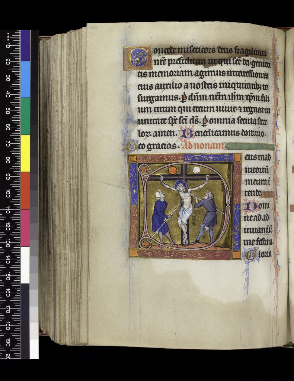 MS 300 f.217v, Ristiinnaulitseminen, Psalter and Hours of Isabella of France, Paris, n. 1265-1270 (kynä & muste ja tempera pergamentilla) tekijältä French School