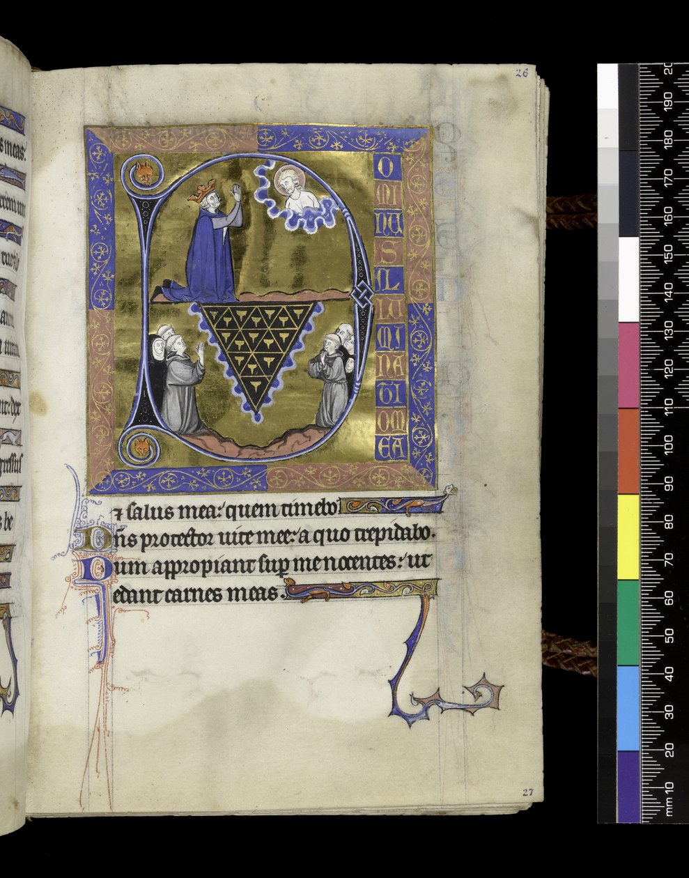 MS 300 f.26r, Daavid rukoilee Jumalaa, folio Psalterista ja Isabellan tunteista, Pariisi, n. 1265-1270 (kynä & muste ja tempera pergamentilla) tekijältä French School