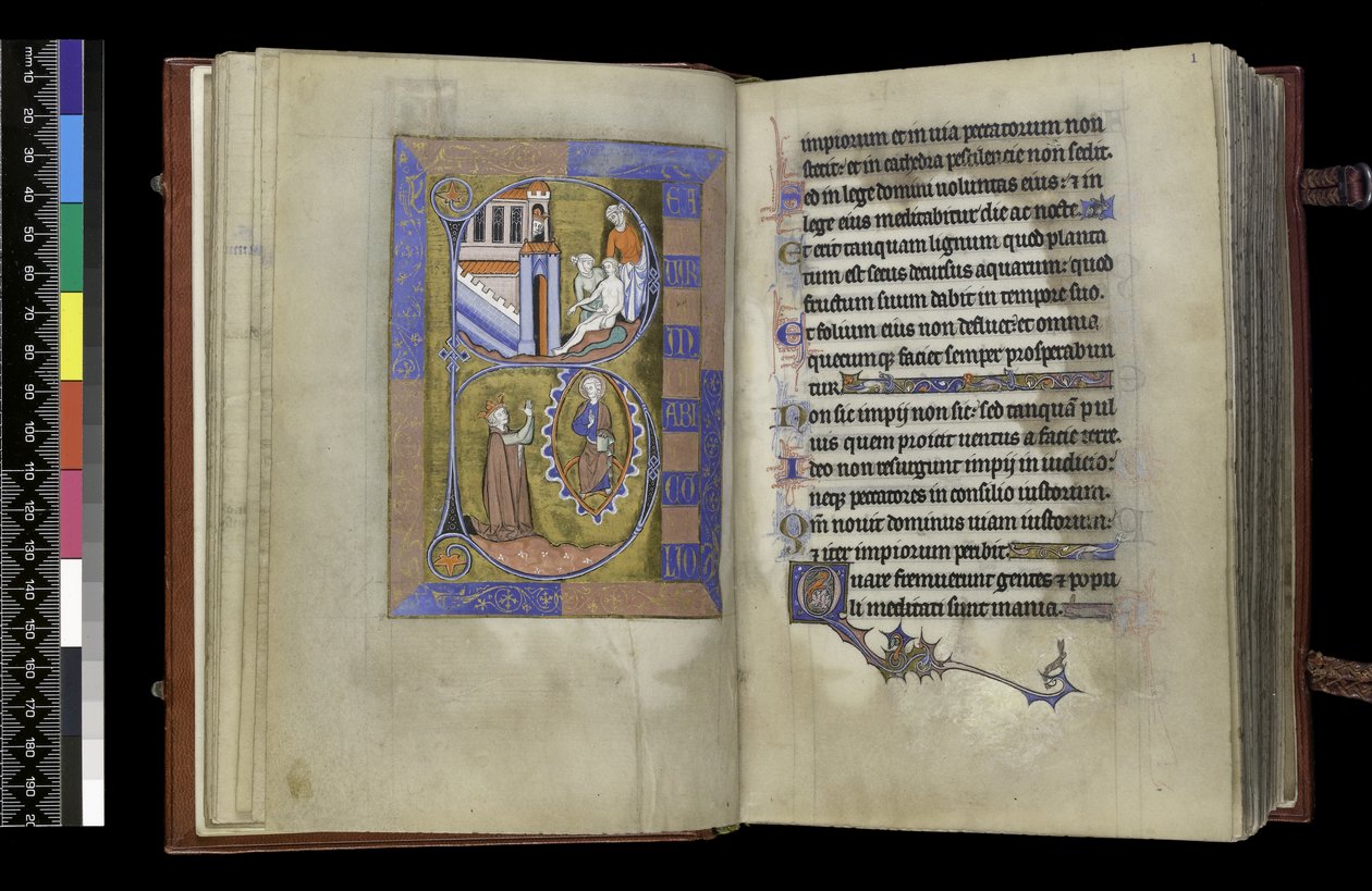 MS 300 f.XIII-1r, Psalter and Hours of Isabella of France, Paris, n. 1265-1270 (kynä & muste ja tempera pergamentilla) tekijältä French School
