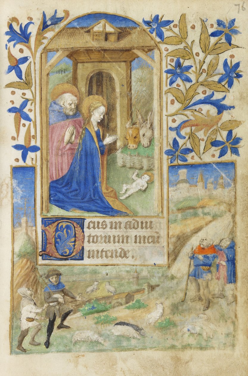 MS 39-1950 f.76r The Nativity, 1464 (kultahopea ja värillinen muste pergamentilla) tekijältä French School