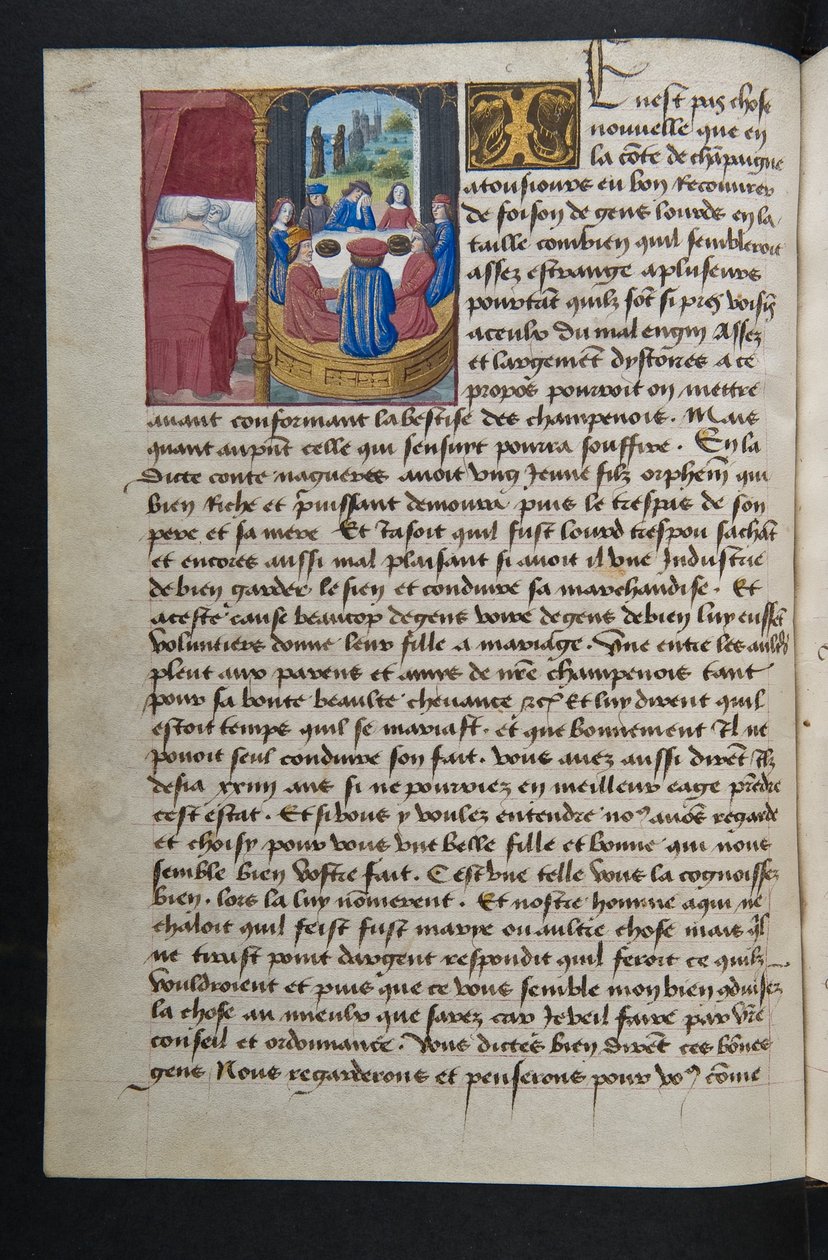 MS Hunter 252 042v sivu sadasta uudesta uutisesta, c.1461-62 tekijältä French School