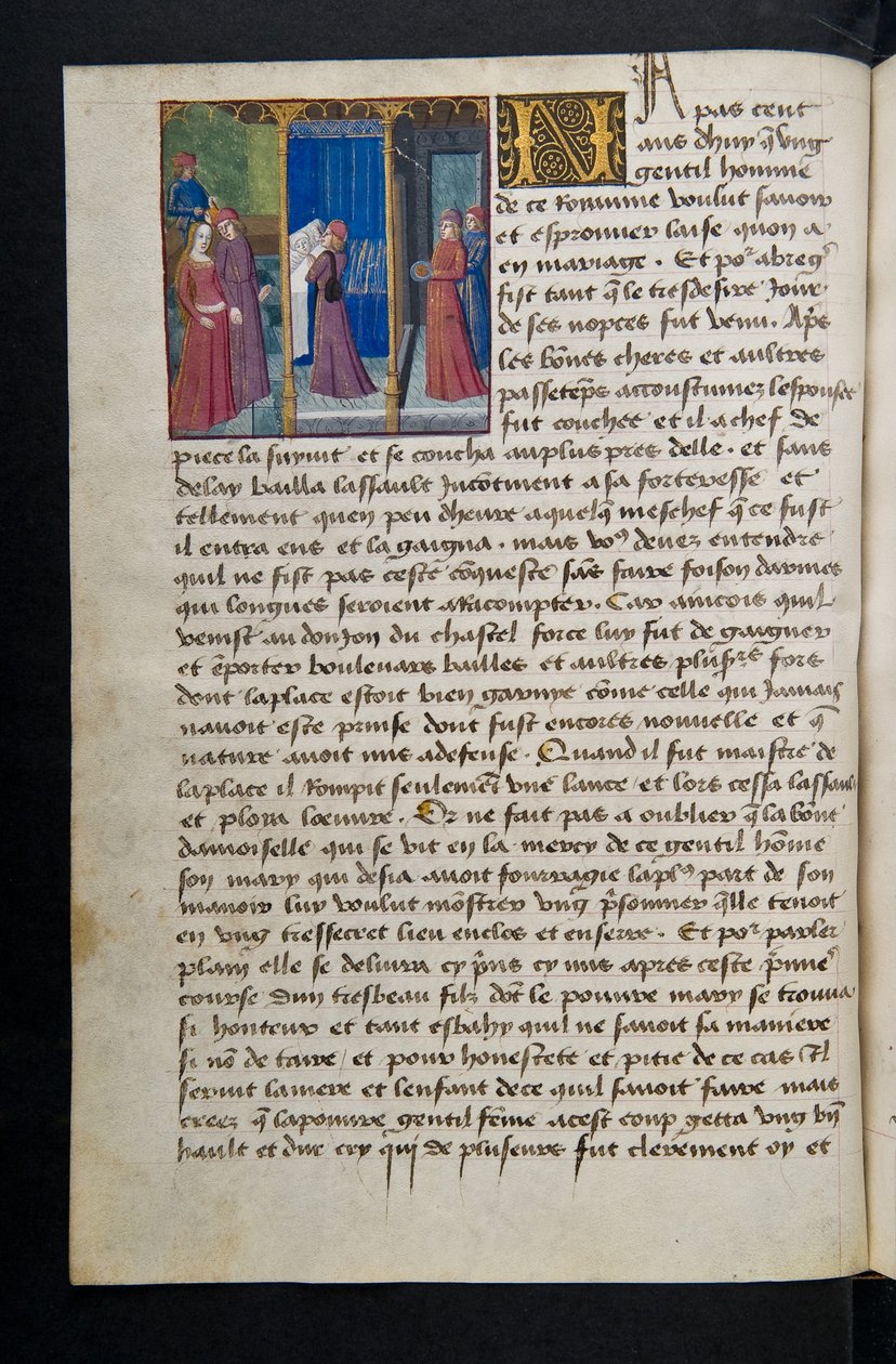 MS Hunter 252 068v sivu sadasta uudesta uutisesta, c.1461-62 tekijältä French School