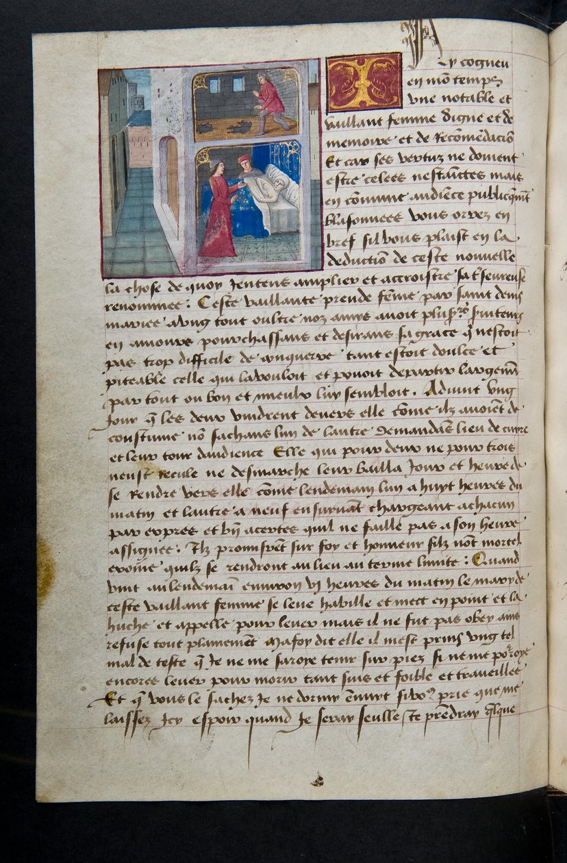 MS Hunter 252 085v sivu sadasta uudesta uutisesta, c.1461-62 tekijältä French School