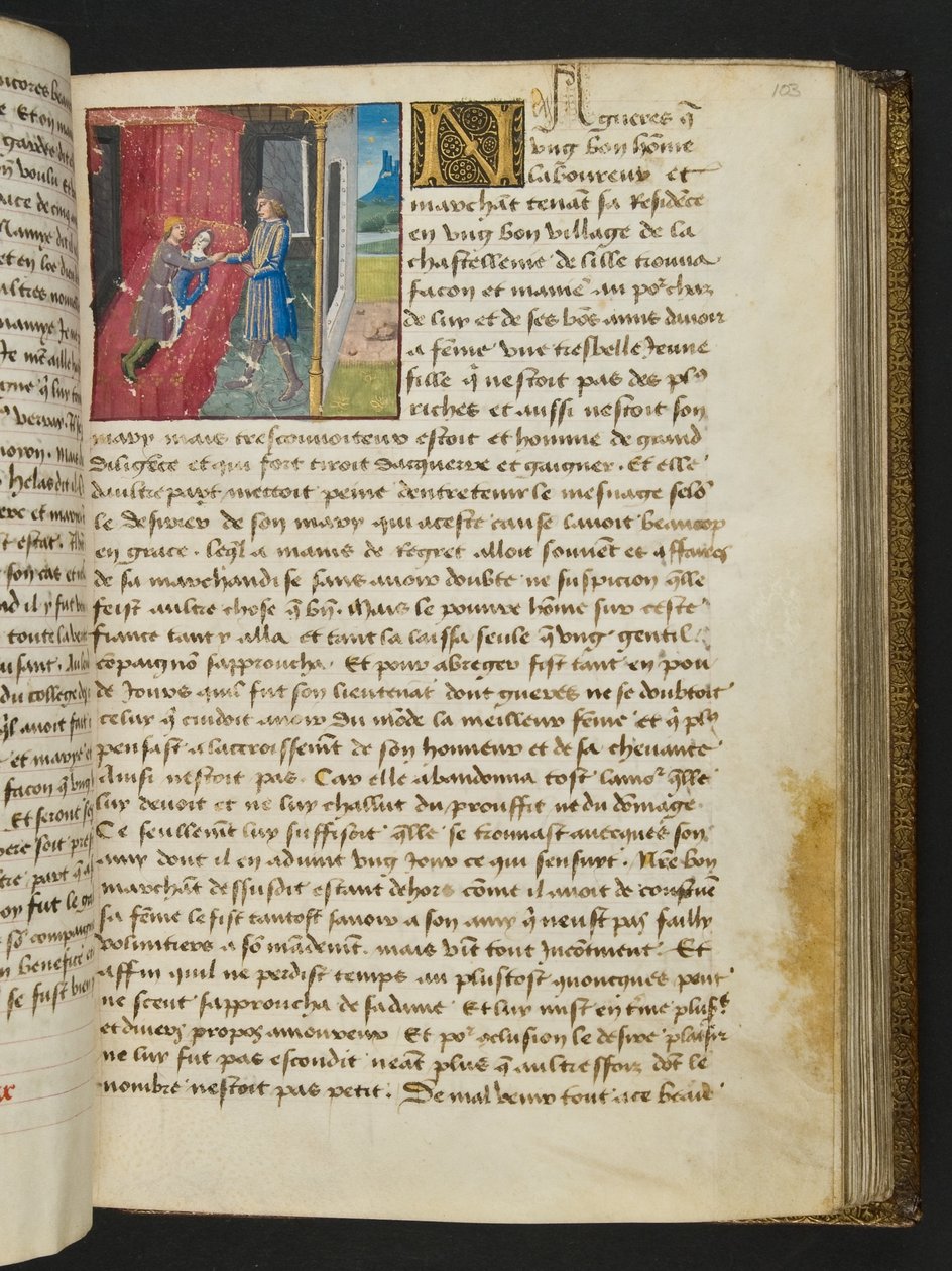 MS Hunter 252 103r sivu sadasta uudesta uutisesta, c.1461-62 tekijältä French School