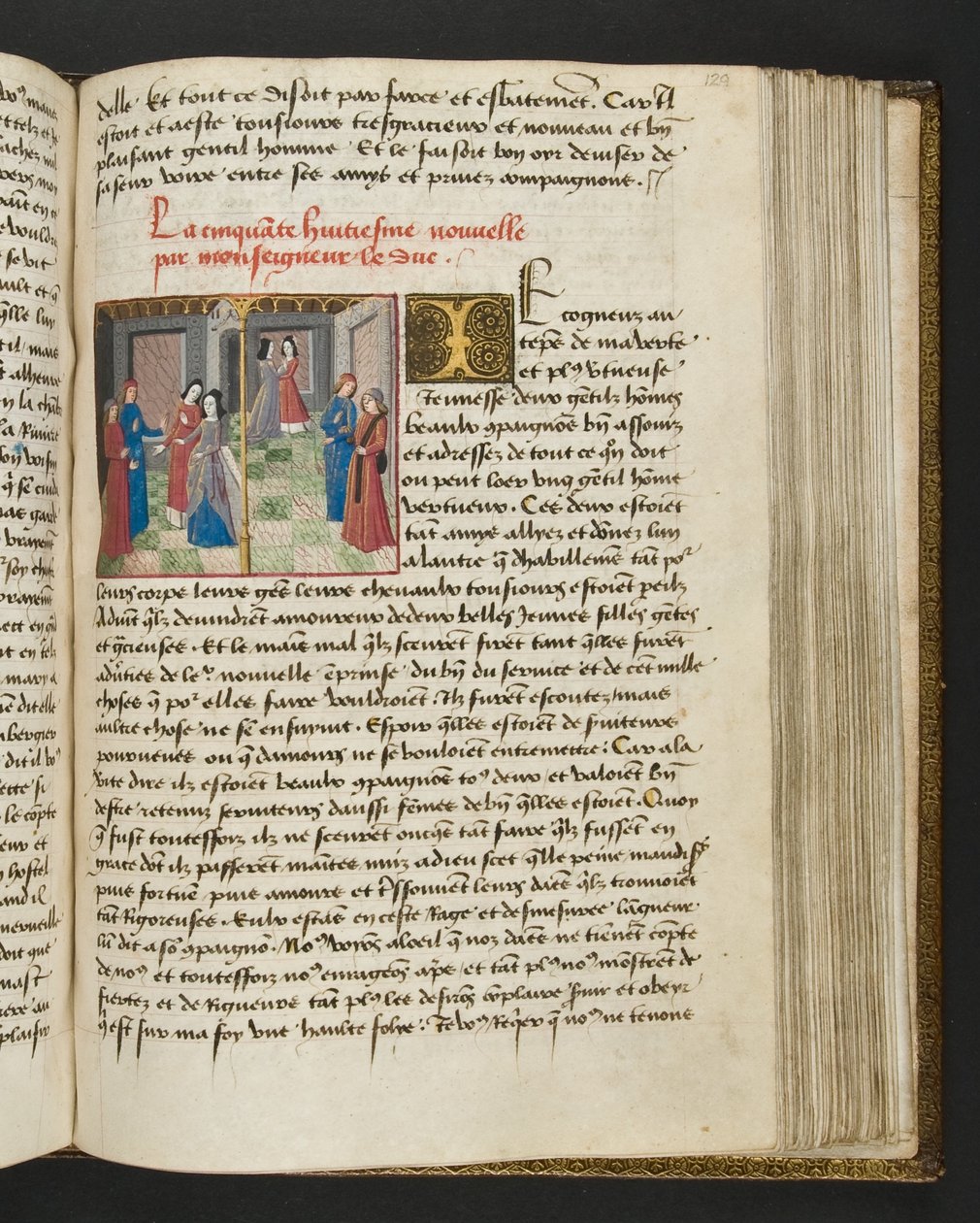 MS Hunter 252 129r sivu sadasta uudesta uutisesta, c.1461-62 tekijältä French School
