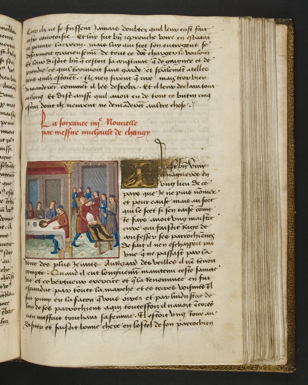 MS Hunter 252 143r sivu sadasta uudesta uutisesta, c.1461-62 tekijältä French School