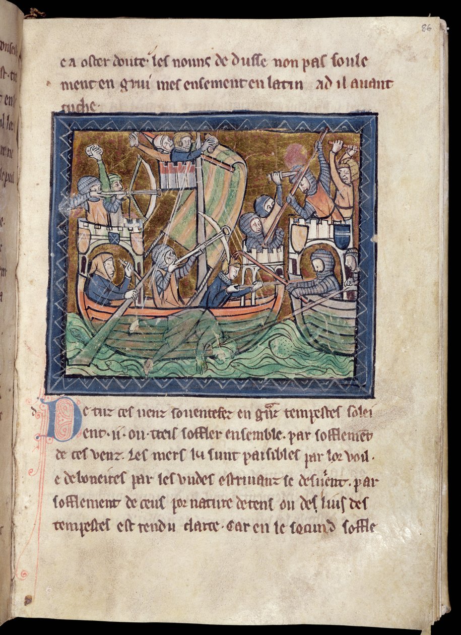 MS Marlay Lisää 1 f.86 sivu tekstiä meritaistelun valaistuksella, De Re Militarista, n. 1270 tekijältä French School