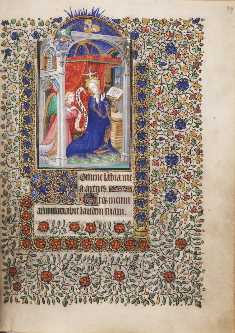 MS Widener 6 f.29r, Annunciation, kirjasta Tuntikirja, Pariisin käyttö tekijältä French School