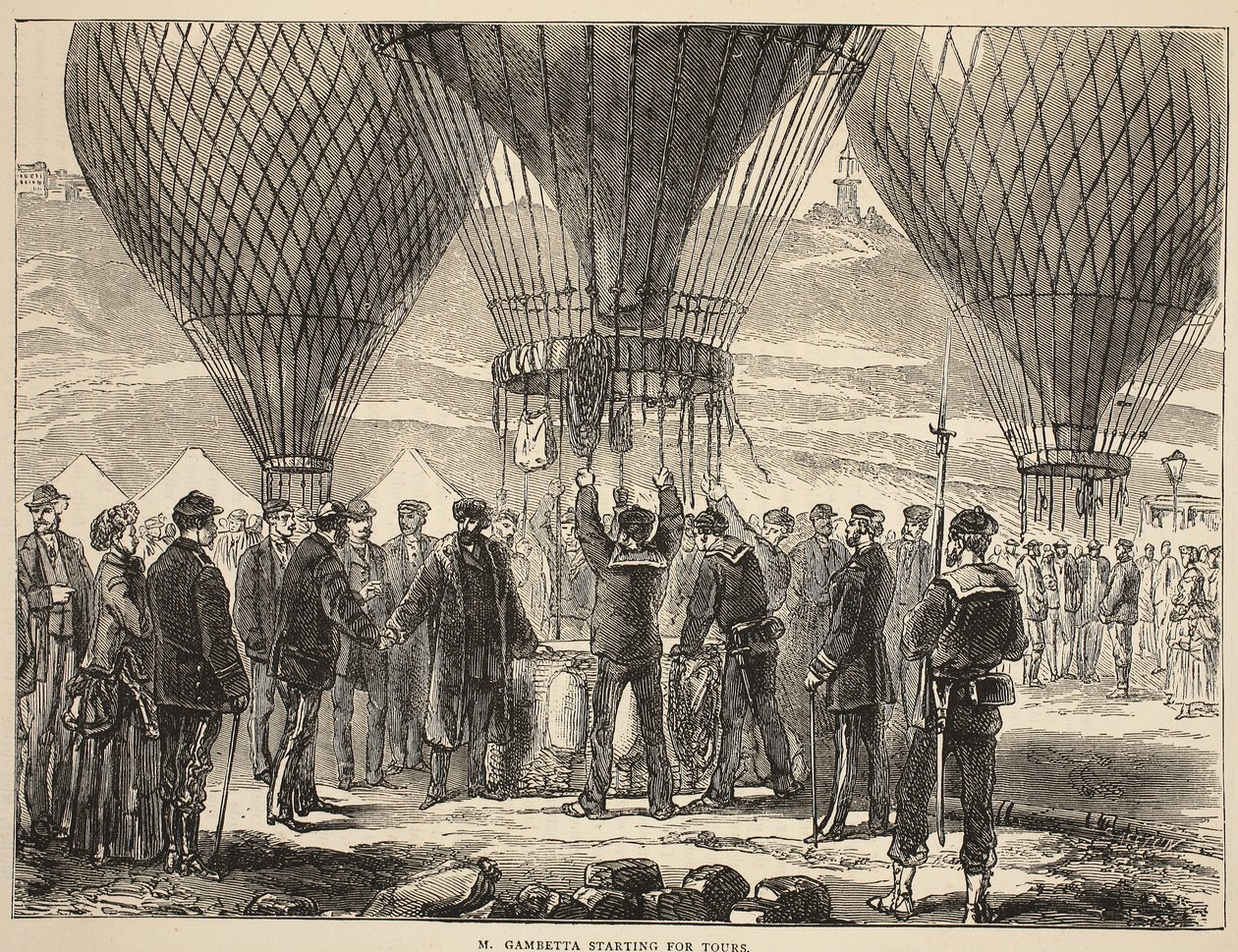 M. Gambetta aloittaa Toursilla, kuvitus Cassellsista Ranskan ja Saksan välisen sodan historia, 1870-1871 tekijältä French School