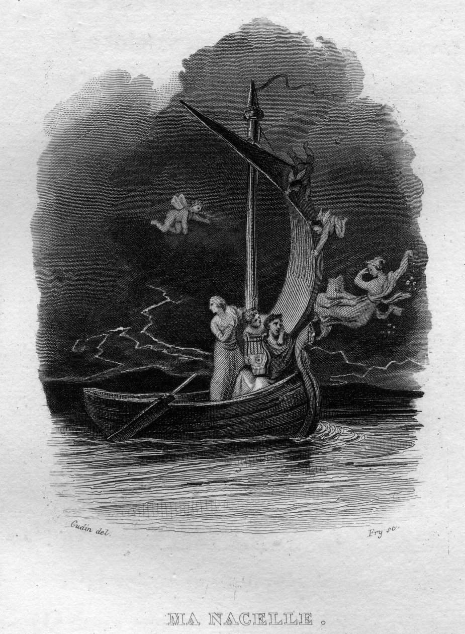 Ma nacelle Chanson de Beranger Pierre Jean de Berangerin (1780-1857), ranskalaisen runoilijan ja lauluntekijän teoksessa ”Teokset valmistuvat” (1834). tekijältä French School