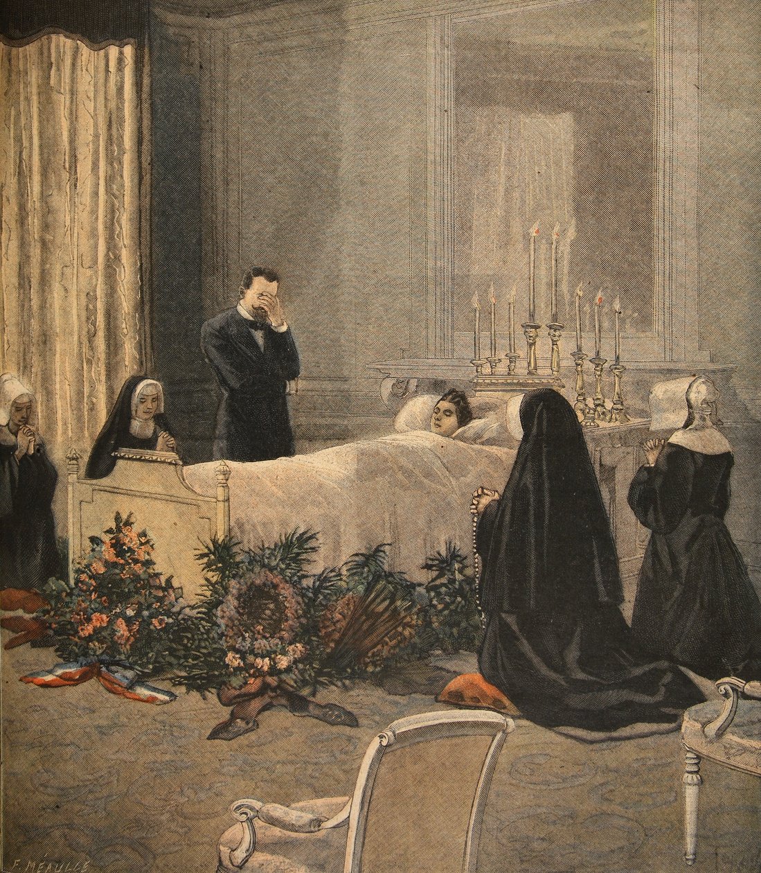 Madame Carnot kuolinvuoteella, kuvitus Le Petit Journalista: Supplement illustre, 16. lokakuuta 1898 tekijältä French School