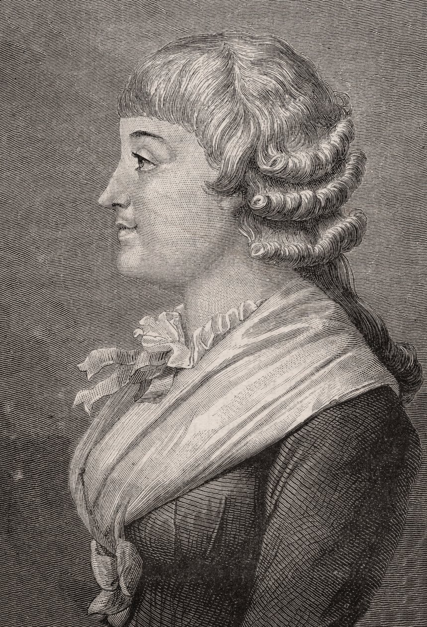 Madame Roland, kaiverrus Stephane Pannemaker (1847-1930) Rambertin mukaan, Louis Blancin (1811-82) "Histoire de la Revolution Francaise" -kirjasta tekijältä French School