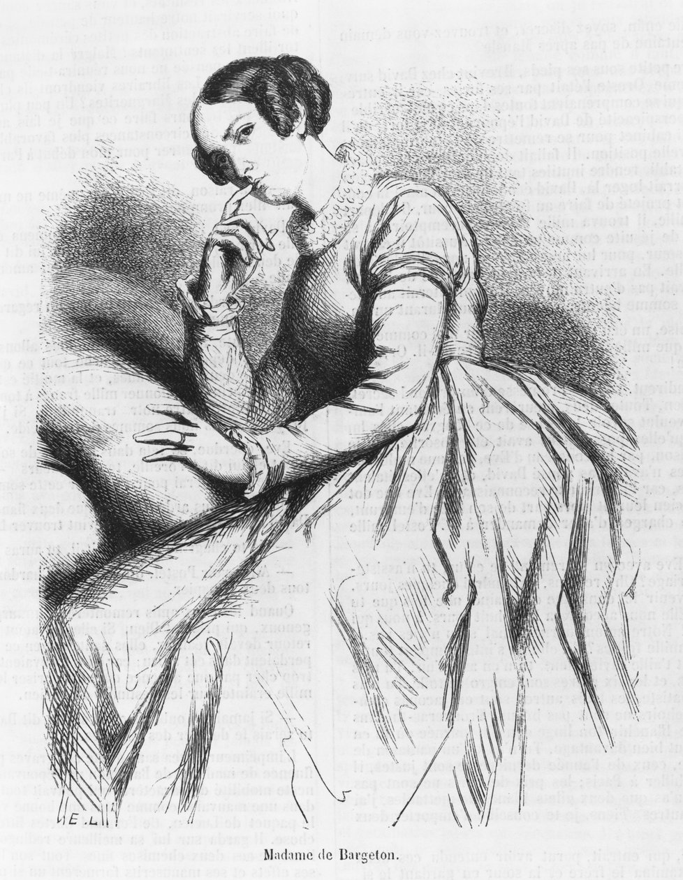 Madame de Bargeton, kuvitus Honore de Balzacin teoksesta "Les Illusions perdues" tekijältä French School