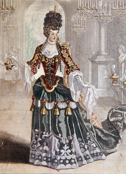 Mademoiselle Desmatins Psychen roolissa Lullyn oopperassa, n.1703 (värikaiverrus) tekijältä French School