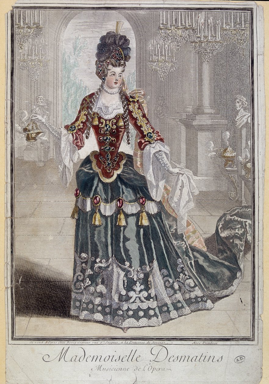 Mademoiselle Desmatins, oopperan muusikko (laulaja) - kaiverrus tekijältä French School