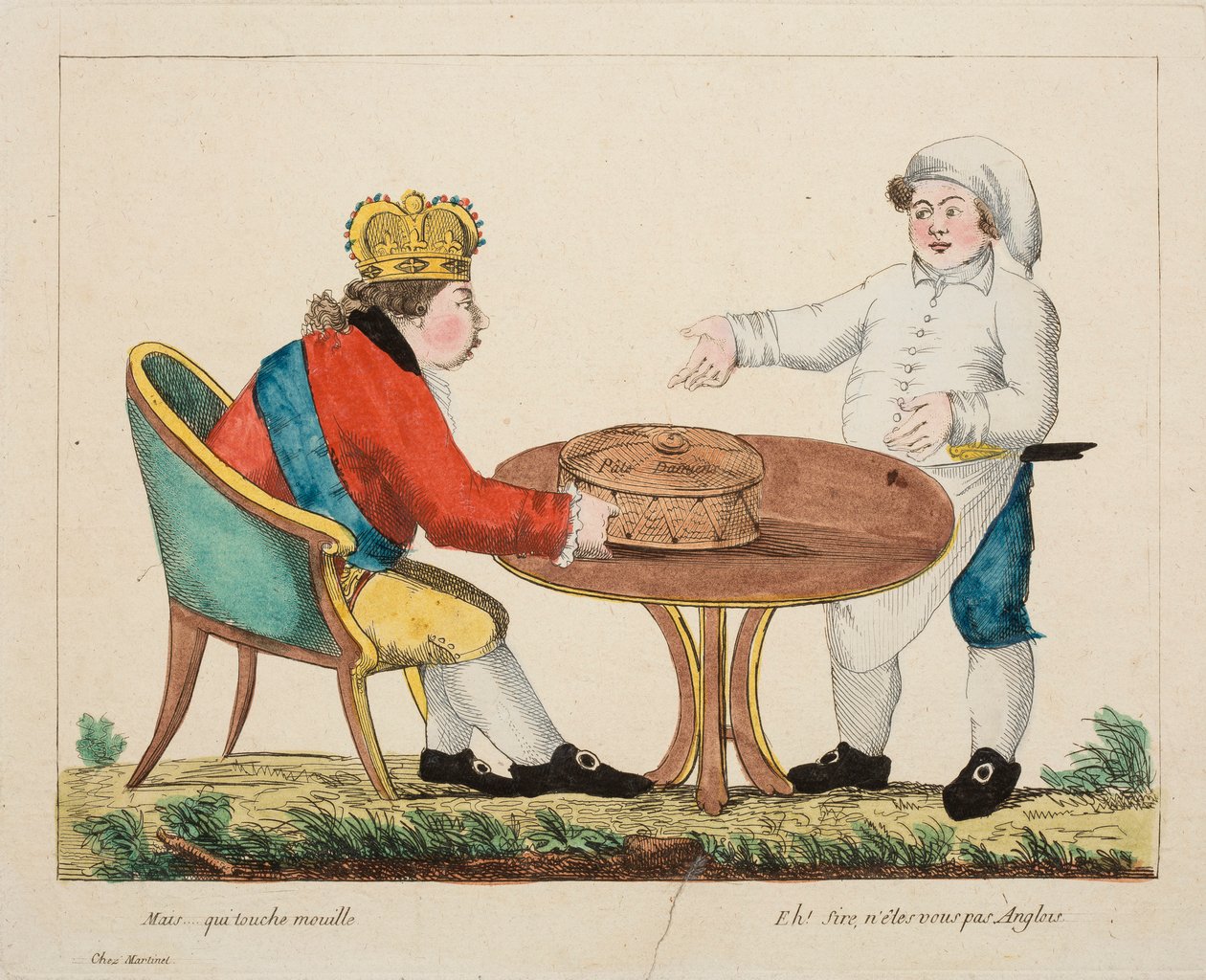 Mutta... kuka koskettaa märkää, n.1803-4 (värillinen kaiverrus) tekijältä French School