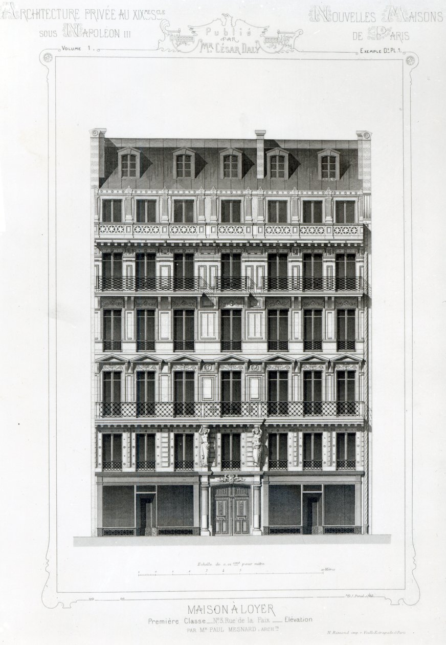 Talo Vuokrattavana, No. 3 Rue de la Paix, Pariisi; Yksityinen arkkitehtuuri osoitteessa C19th tekijältä French School