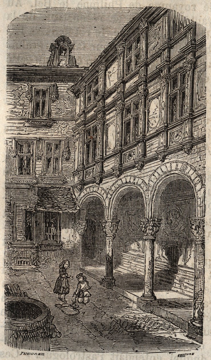 Talon sanotaan olevan Agnes Sorel tai Hotel Euverte-Hatte (1524) Orleansissa - kaiverrus Victor Duruyn (1811-1894) "Histoire de France" -kirjoitukseen - 1882 tekijältä French School