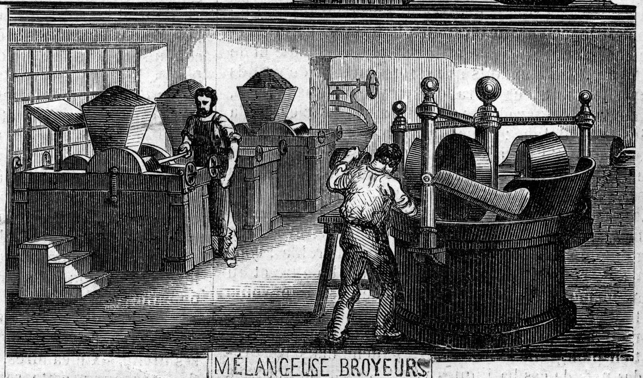 Suklaan valmistus: melansi- ja jauhatuskoneet. Usine de M. Masson, Pariisi tekijältä French School