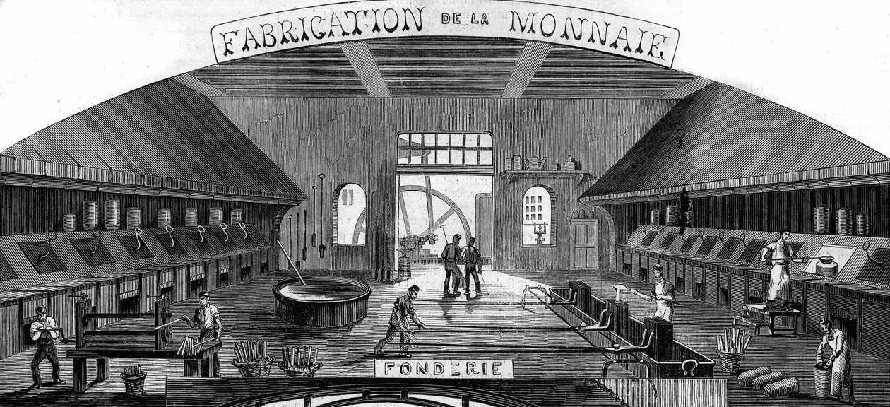 Rahan valmistus: valimo. Kaiverrus ”Le Monde Illustréssa” nro 145, 21. tammikuuta 1860. tekijältä French School
